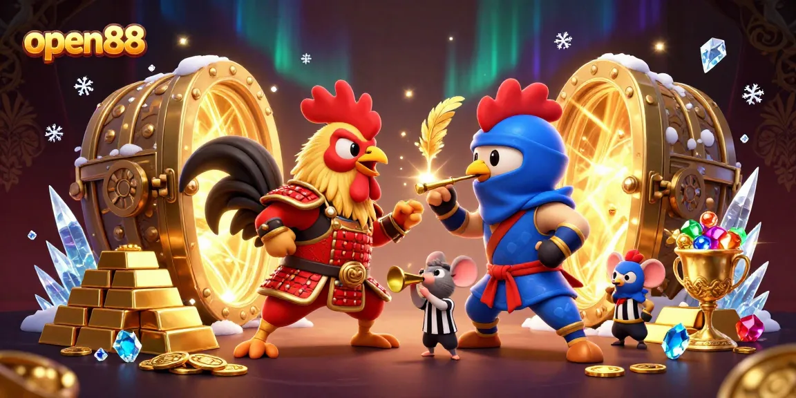 Experience thrilling open88 entertainment with epic roosters in action and treasure around!