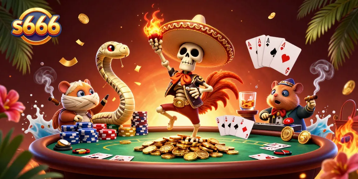 Celebrate wins at s666 with a lively scene of skeletons and poker elements, enhancing your gambling experience.