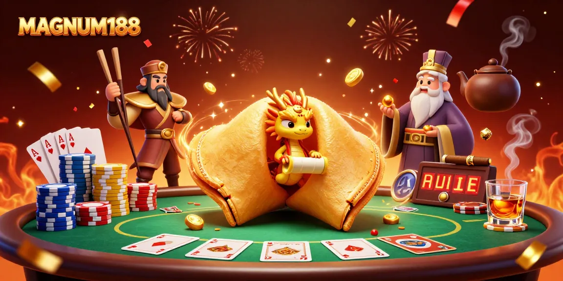 Experience the thrill of MAGNUM188 with this vibrant 3D illustration showcasing a rich casino scene filled with fortune and excitement.