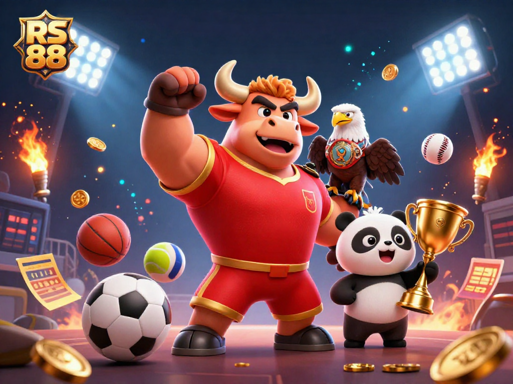 Experience thrilling action with RS 88 in a vibrant 3D casino scene filled with dynamic sports elements.