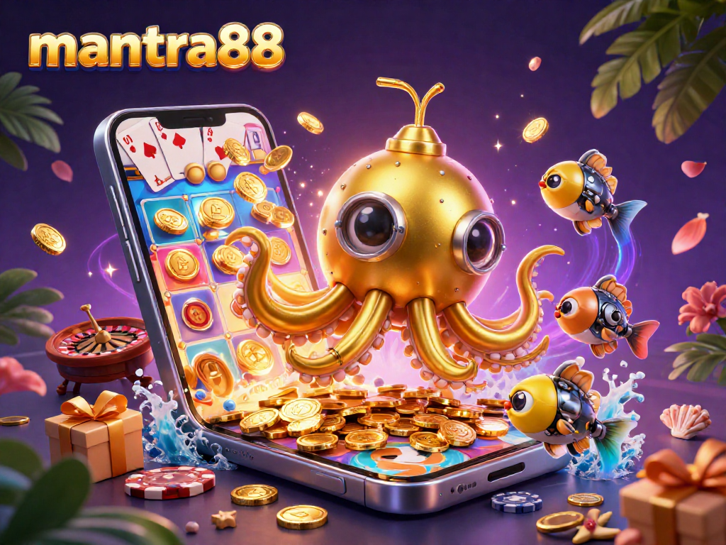 Experience the thrill of mantra88's gaming with dynamic 3D characters and vibrant casino elements.