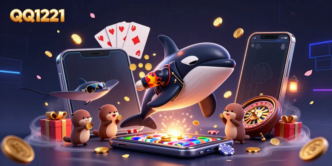 Experience the gameplay thrill with QQ1221 as the 3D orca and friends celebrate victories with golden coins.