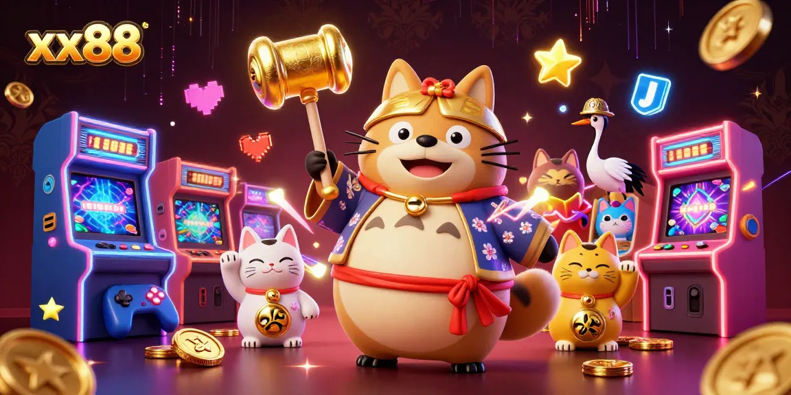 Play games at xx88 with vibrant characters and dynamic casino elements in this engaging illustration.
