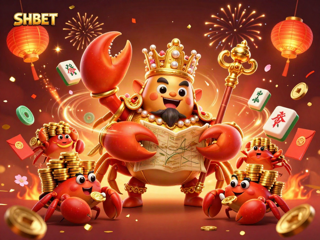 Experience dazzling wins with SHBET's golden crab emperor and festive gambling scene!