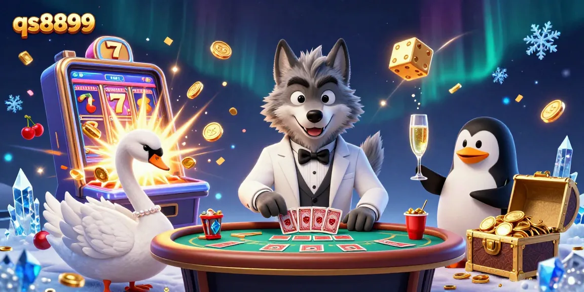 Engage in thrilling games at qs8899 with a vivid illustration of a casino scene filled with action.
