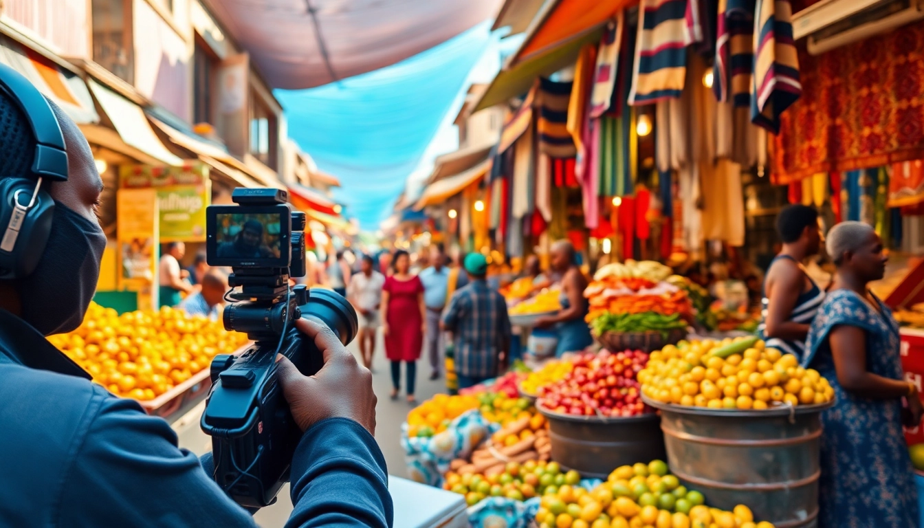 Capture vibrant Naija news scene with market vendors engaging with customers, showcasing daily life.