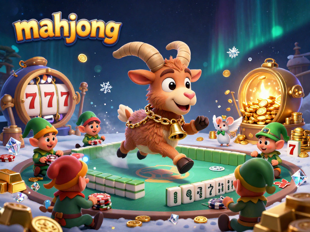 Engage in thrilling mahjong gameplay amidst a vibrant casino scene filled with excitement and treasure.