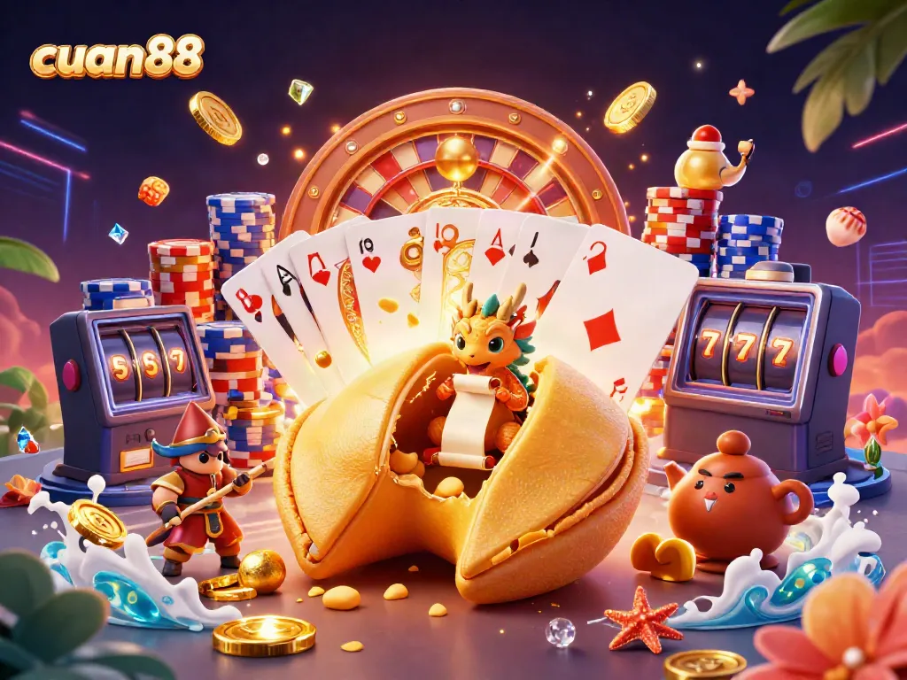 Engage in fun with cuan88, witnessing a vibrant casino scene of fortune, gold, and excitement.