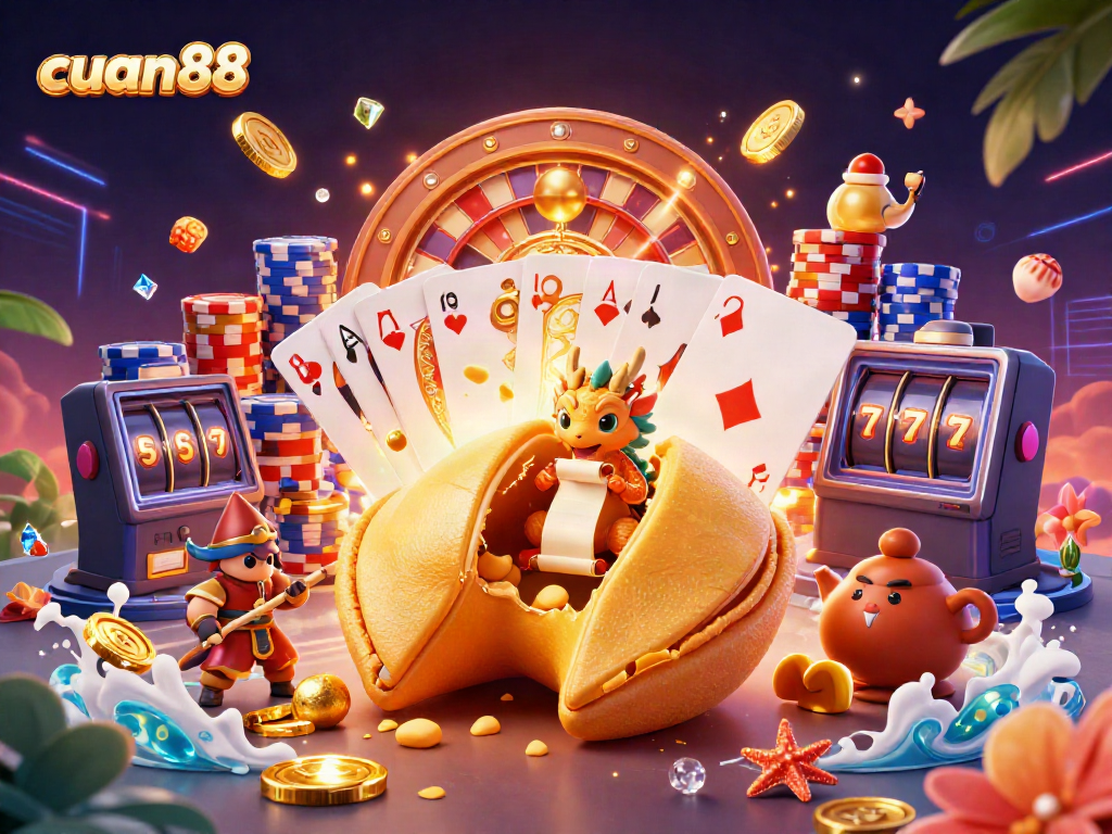 Engage in fun with cuan88, witnessing a vibrant casino scene of fortune, gold, and excitement.
