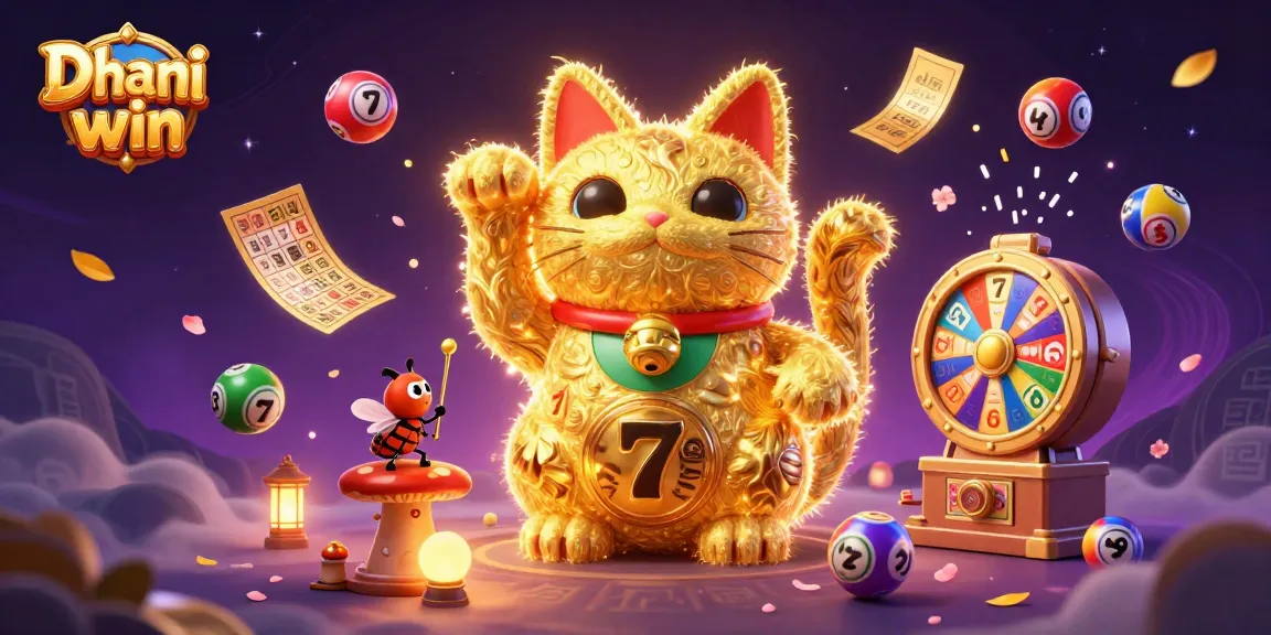 Join the exciting Dhani win experience with dynamic lottery games and casino symbols.
