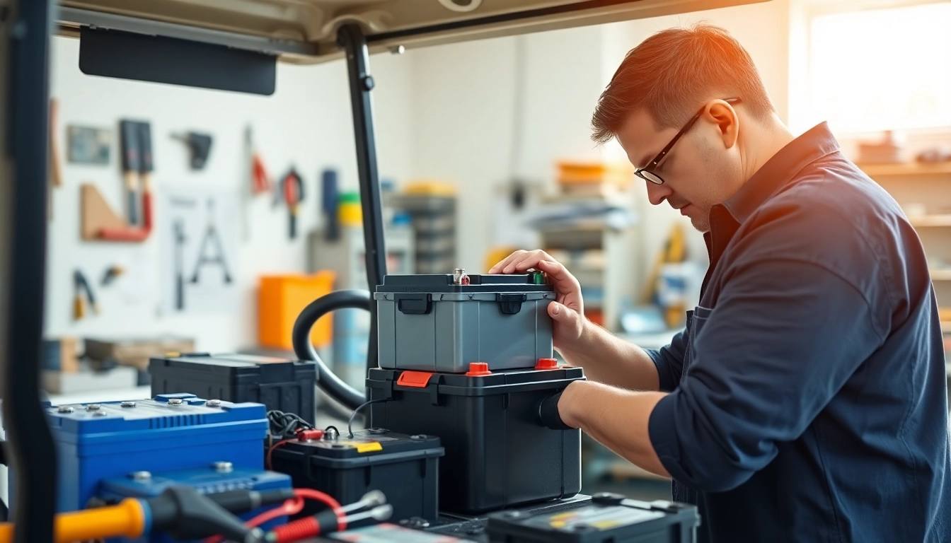 Install lithium golf cart batteries efficiently in a professional workshop atmosphere.
