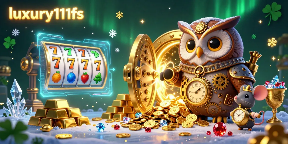 Experience luxury111fs with a vibrant 3D casino scene showcasing a time-traveler owl and steampunk elements.