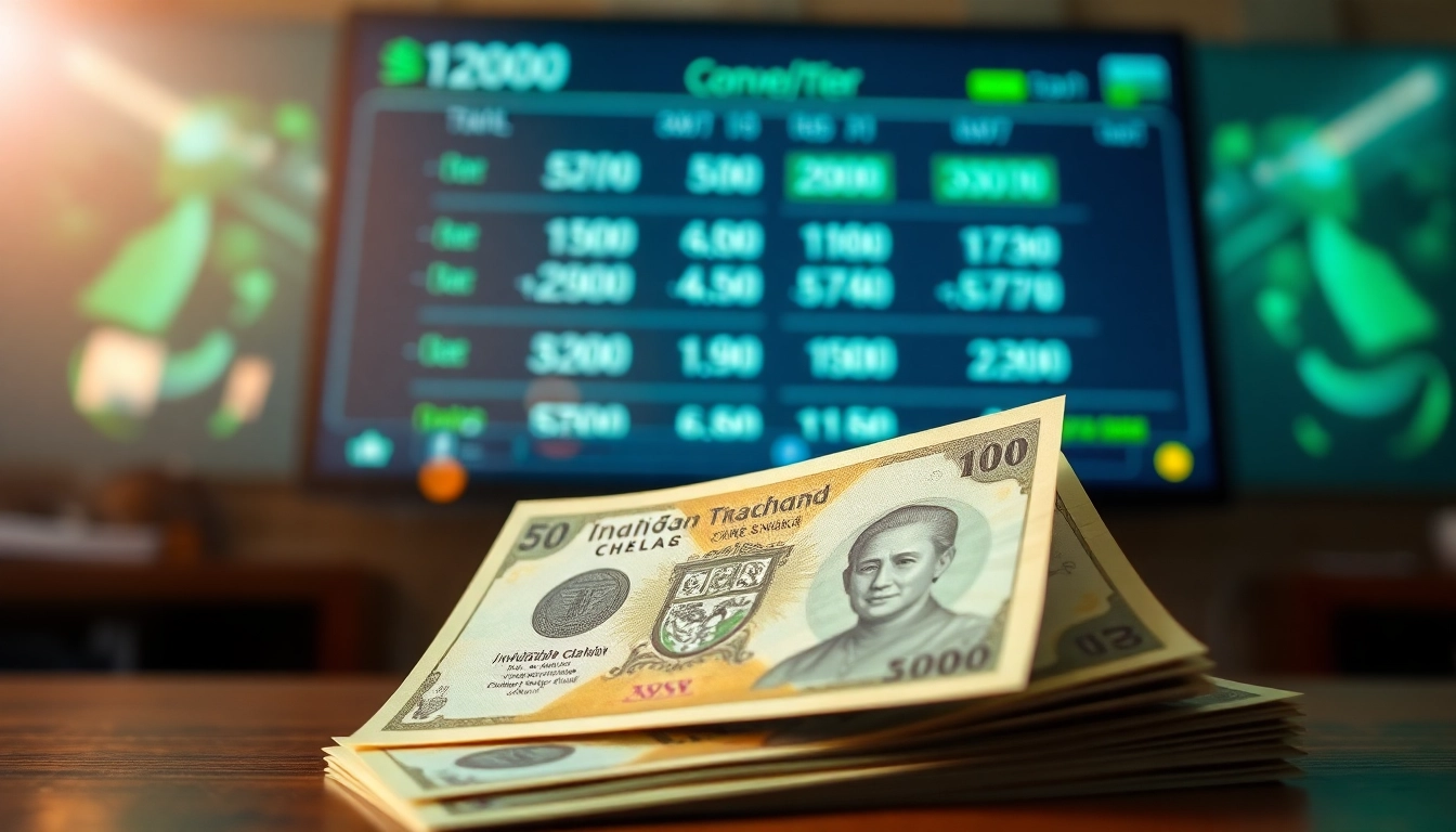 Buy Thai Baht displayed prominently with a currency converter in a welcoming exchange service.