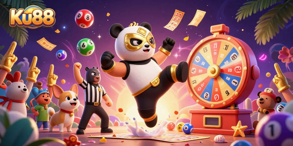 Join the excitement at Ku88 as the panda wrestler delivers a thrilling kick amid dynamic lottery action.