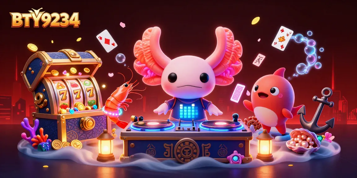 BTY9234: Join the vibrant underwater casino party with an axolotl DJ and luminous sea creatures.