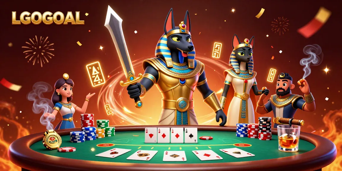 Engage in thrilling casino action with LGOGOAL as Anubis and Bastet come alive amidst poker excitement.
