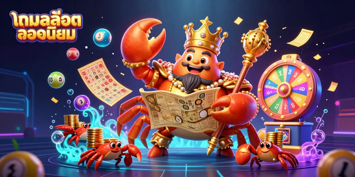 Engage in exciting gameplay withเกมสล็อตยอดนิยม, illustrated in a vibrant, bustling casino scene featuring a golden crab emperor.
