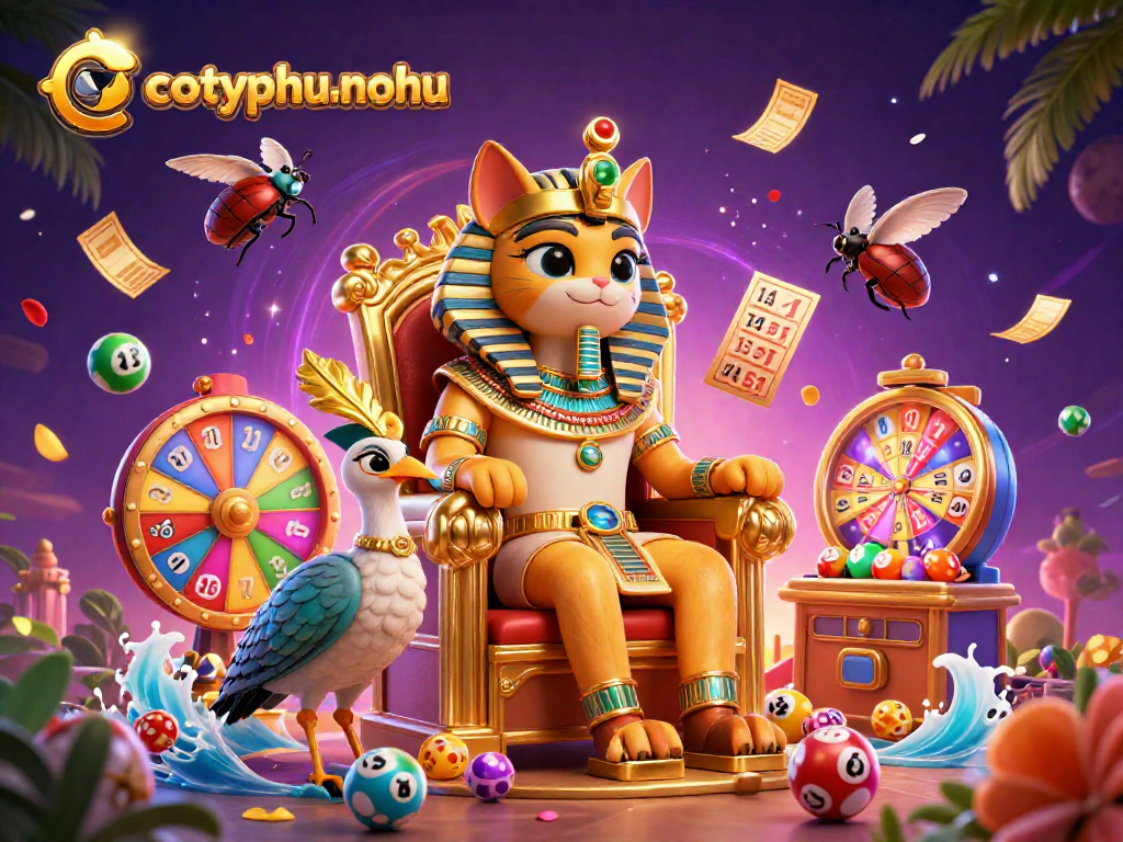 Experience the thrill with cotyphu-nohu featuring a dynamic illustration of an Egyptian cat surrounded by engaging gambling elements.