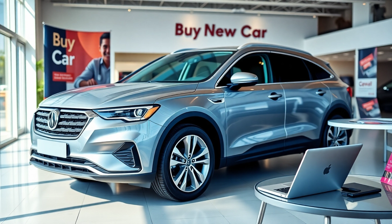 Buy New Car in a sleek dealership showcasing modern designs and features.