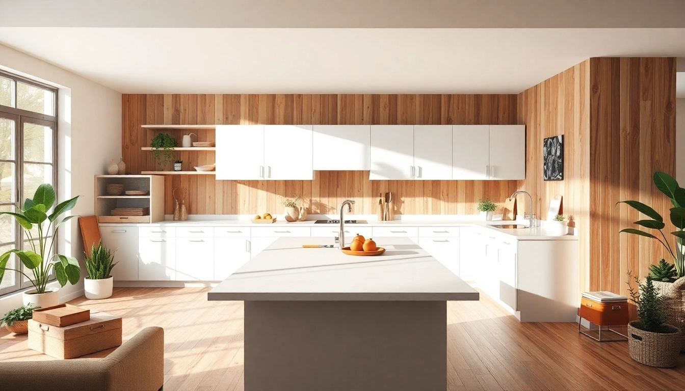 Home improvement kitchen transformation with modern design and warm lighting.