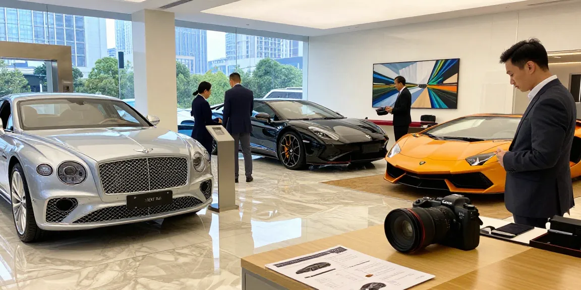 LUXURY 777 layanan penyewaan mobil mewah dengan mobil prestisius dan suasana showroom yang elegan.