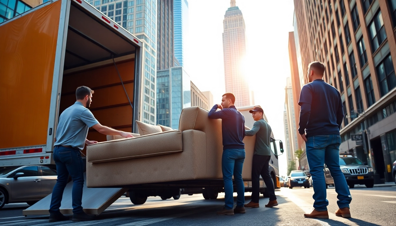 Efficient residential movers nyc loading furniture onto a truck in urban setting