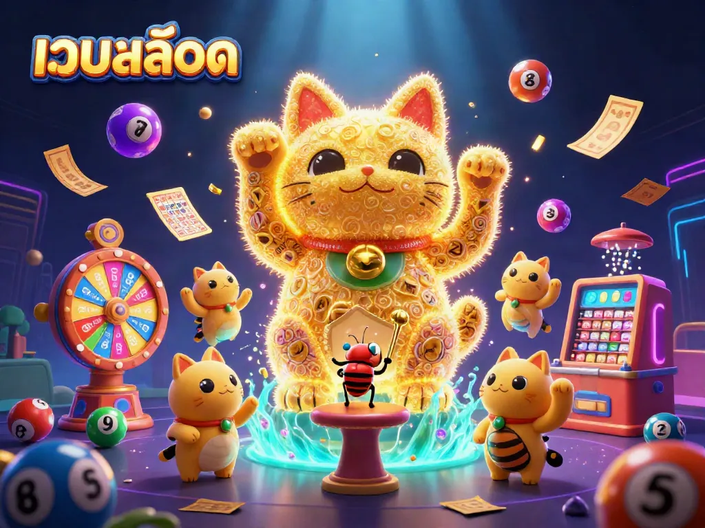 Experience the magic of เว็บสล็อต with a vibrant 3D lucky cat, dynamic casino elements, and engaging visuals.
