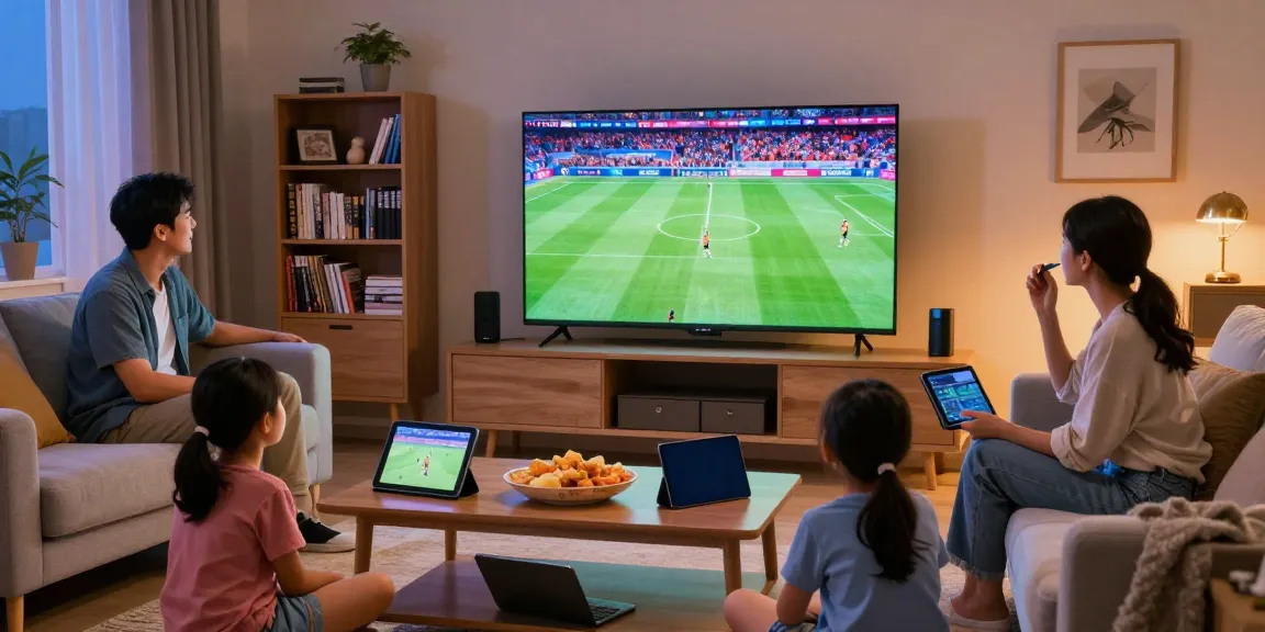 Family enjoying digitaline iptv live sports in a cozy living room