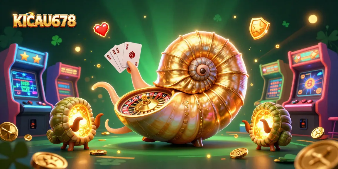 KICAU678 unveils an exciting gaming adventure with a giant nautilus and glowing ammonites in a vibrant casino scene.