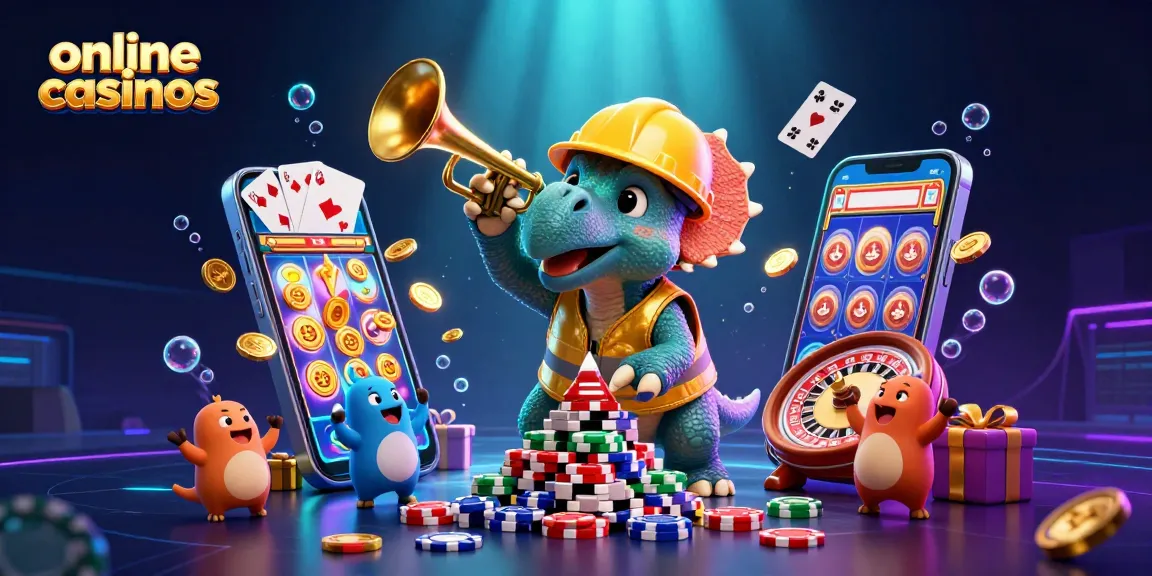 Experience exciting online casinos with vibrant characters and engaging gaming elements in this 3D illustration.