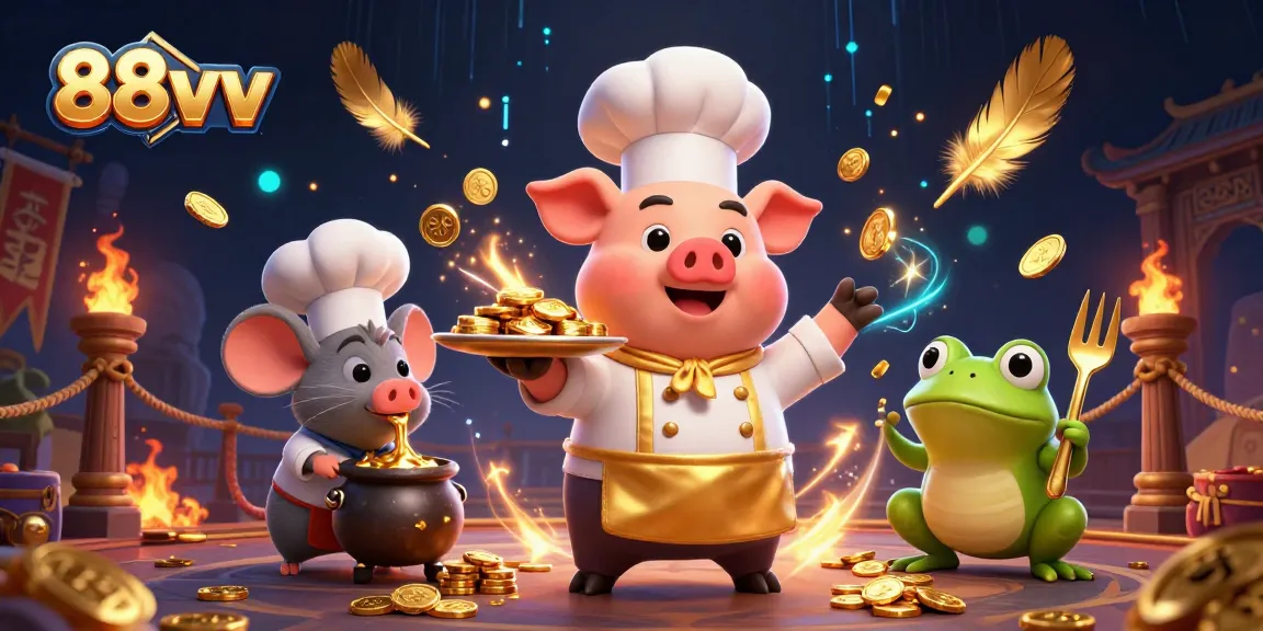 Indulge in gaming excitement with 88vv, a culinary casino where a chef pig serves gold!