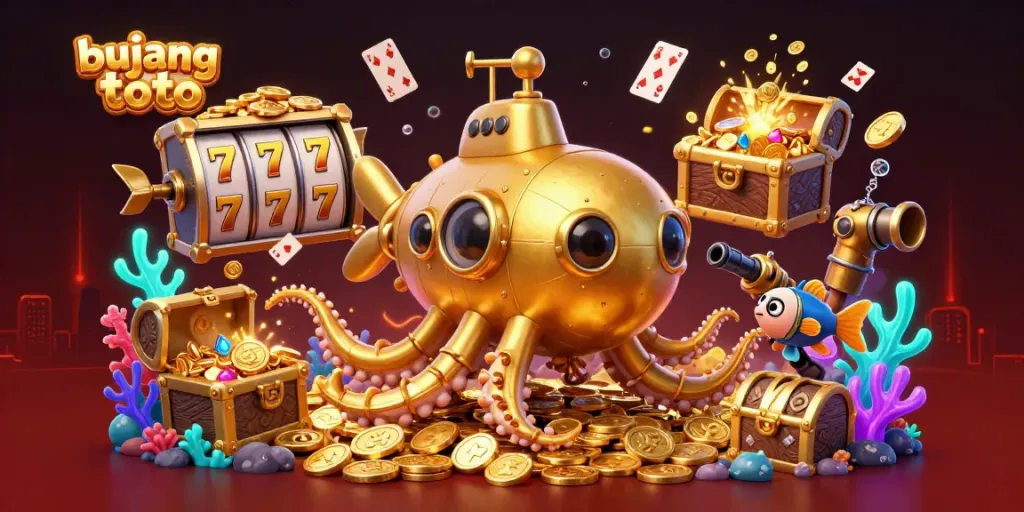 Bujang toto inspires excitement with a dynamic underwater casino scene featuring golden kraken and slot elements.