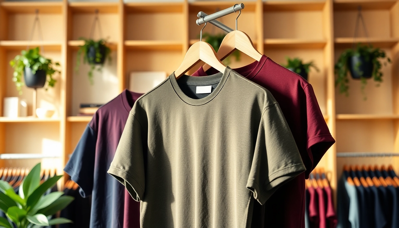 Shop stylish mens t shirts uk in a modern boutique setting with varied designs.