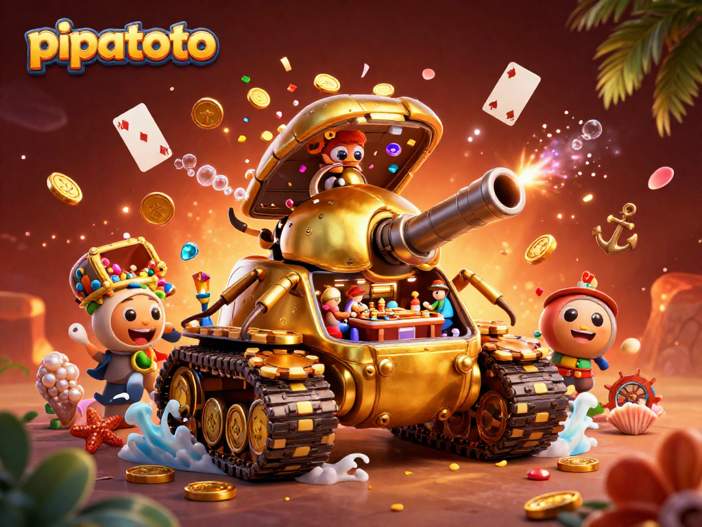 Experience thrilling gameplay at pipatoto with a vibrant 3D casino scene showcasing a golden beetle tank.