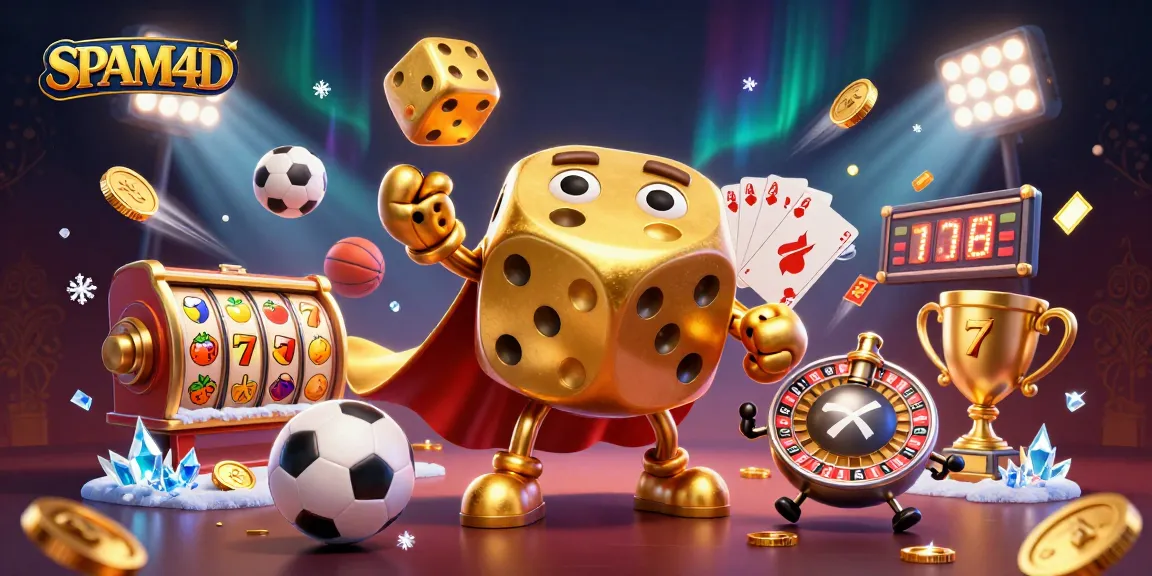 Gambarlah SPAM4D yang menampilkan golem dadu emas bersamaan dengan elemen kasino lainnya.