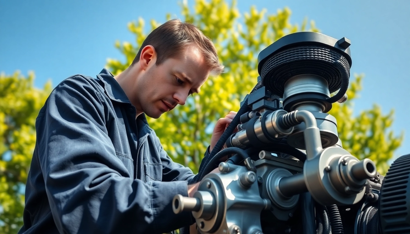Technician providing mobile hydraulic services, expertly repairing hydraulic equipment outdoors.