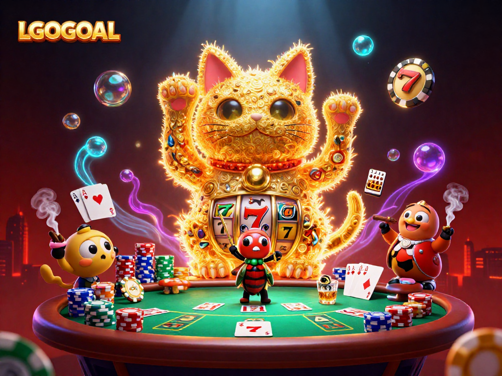 Experience the excitement of LGOGOAL with vibrant casino symbols and games in this captivating illustration.