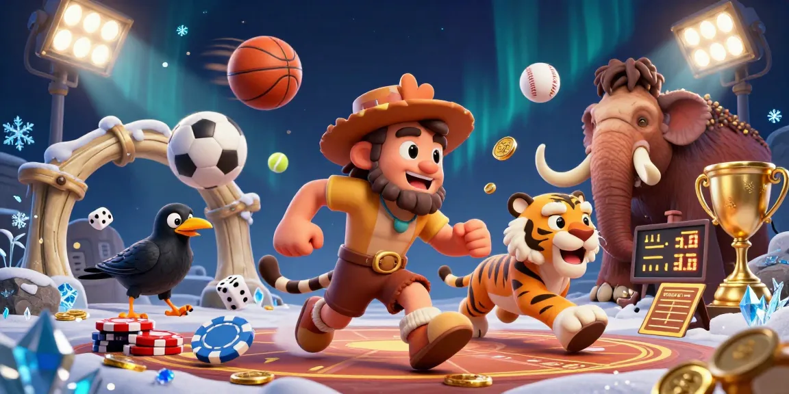 Experience thrilling gameplay with HOKI368 at this dynamic prehistoric casino scene filled with sports action.