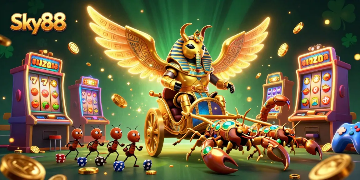 Engage with Sky88's thrilling slot adventures featuring vibrant characters and casino elements.