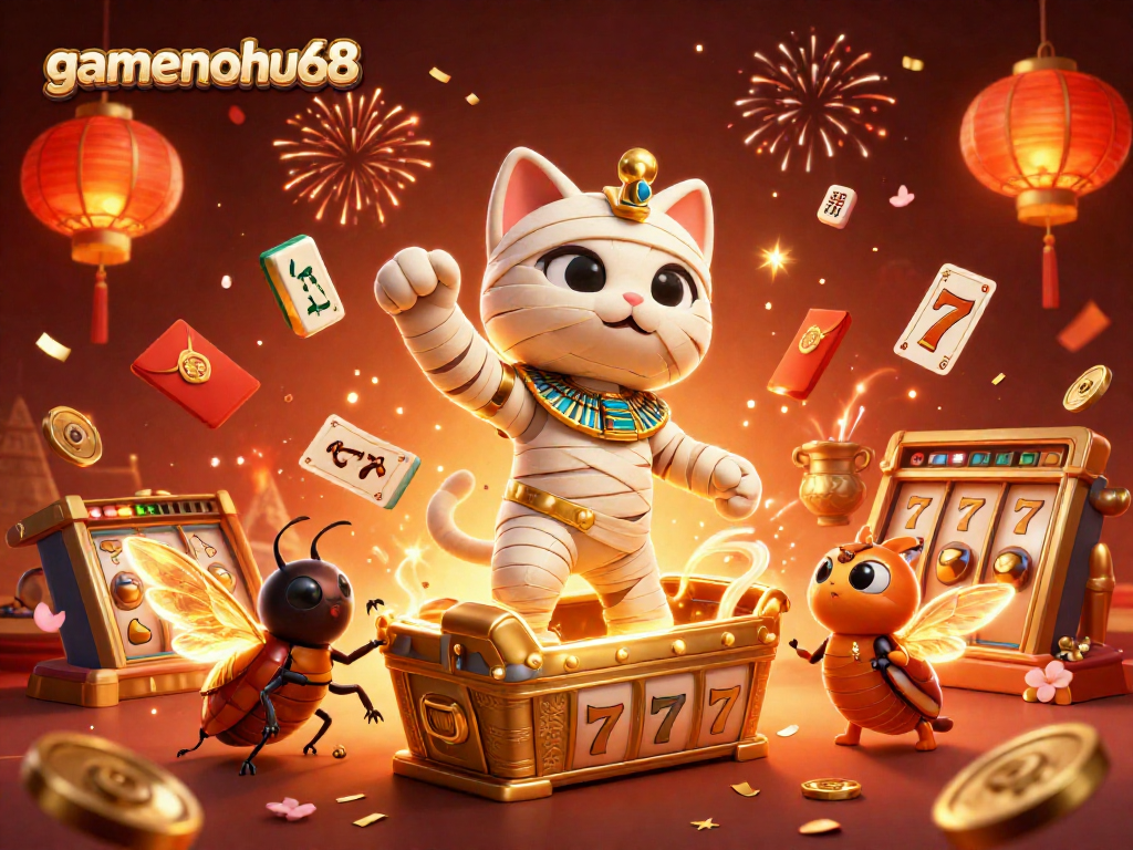 Experience thrilling games at gamenohu68 with a lively mummy cat and dynamic casino elements.