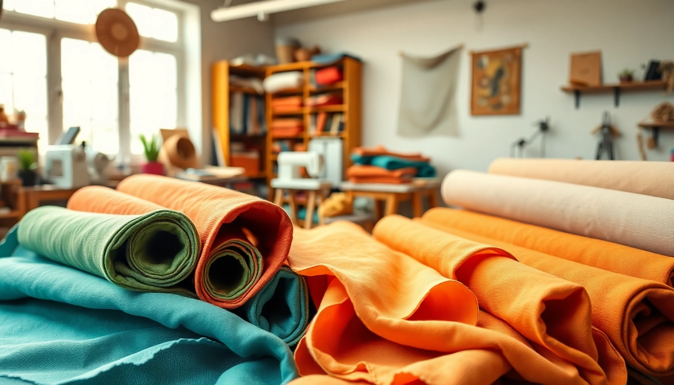 Ontdek ongebleekt katoen in verschillende kleuren en structuren in een stoffenwinkel.