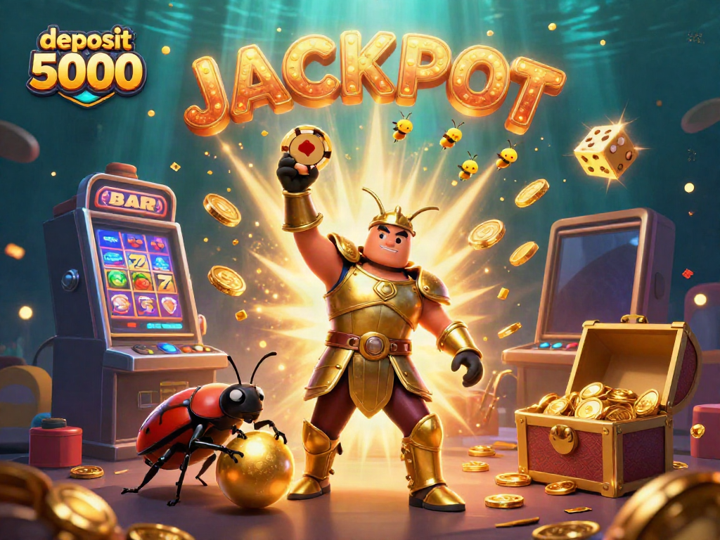 Experience the thrill of gambling with deposit 5000 at this vibrant 3D jackpot scene.