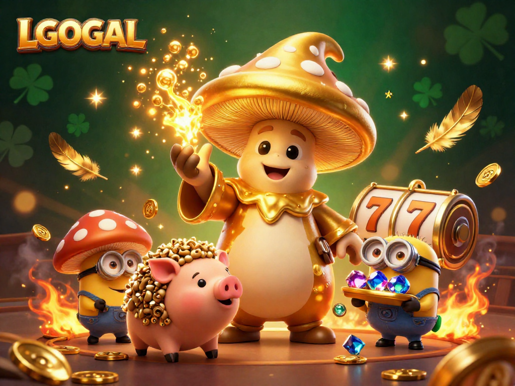 Experience the excitement at LGOGOAL with a vibrant 3D wizard character and treasures in a casino scene.