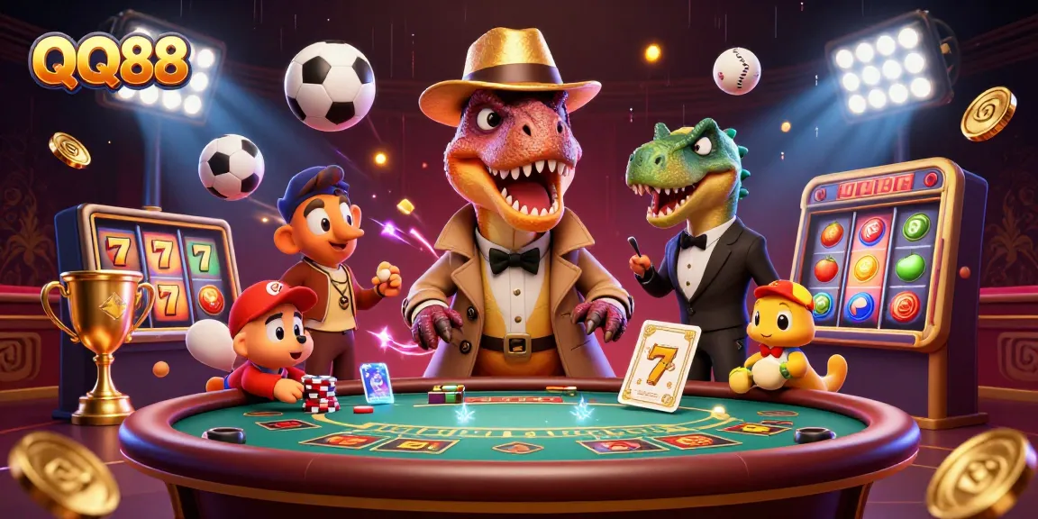 Experience thrilling action at QQ88 with a velociraptor card counter and playful stegosaurus pit boss.