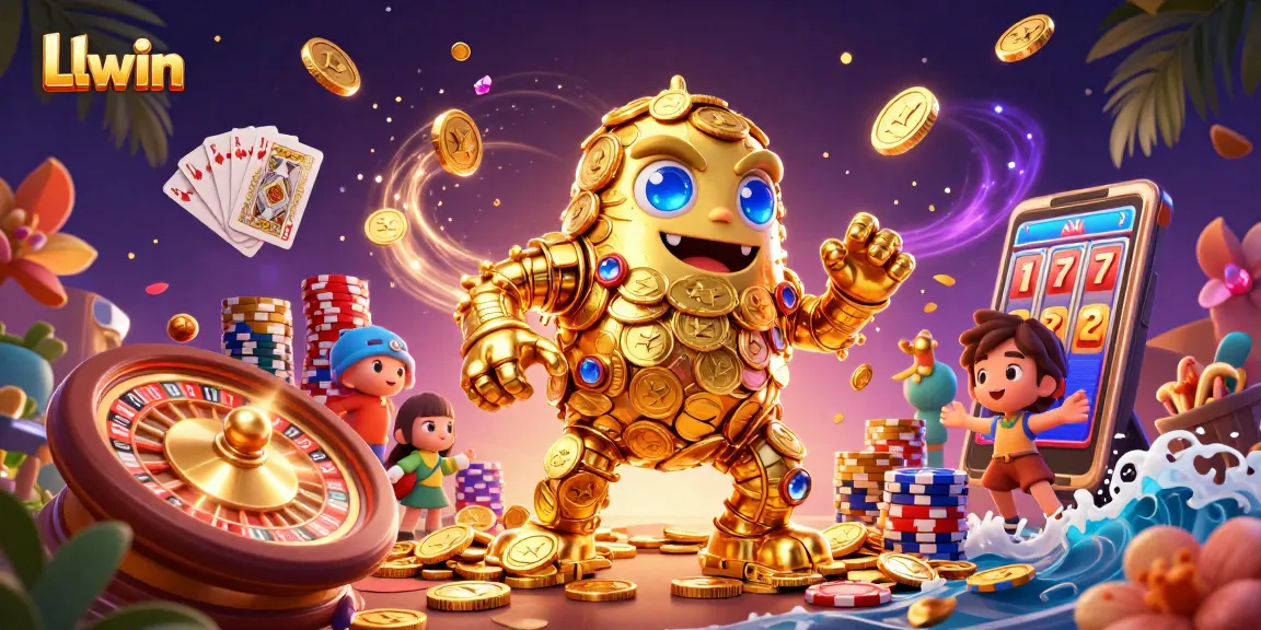 Experience luck at Llwin with a golden golem, cascading coins, and spinning roulette!