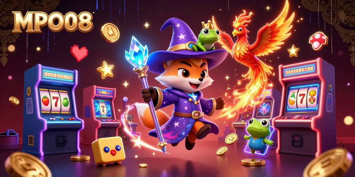 MPO08 offers winning strategies in an engaging casino-themed 3D scene with vibrant elements.