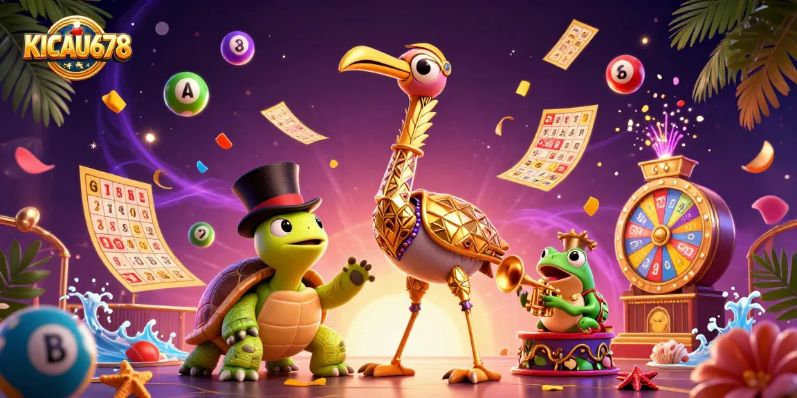 KICAU678 lottery gaming illustration featuring colorful elements and vibrant characters