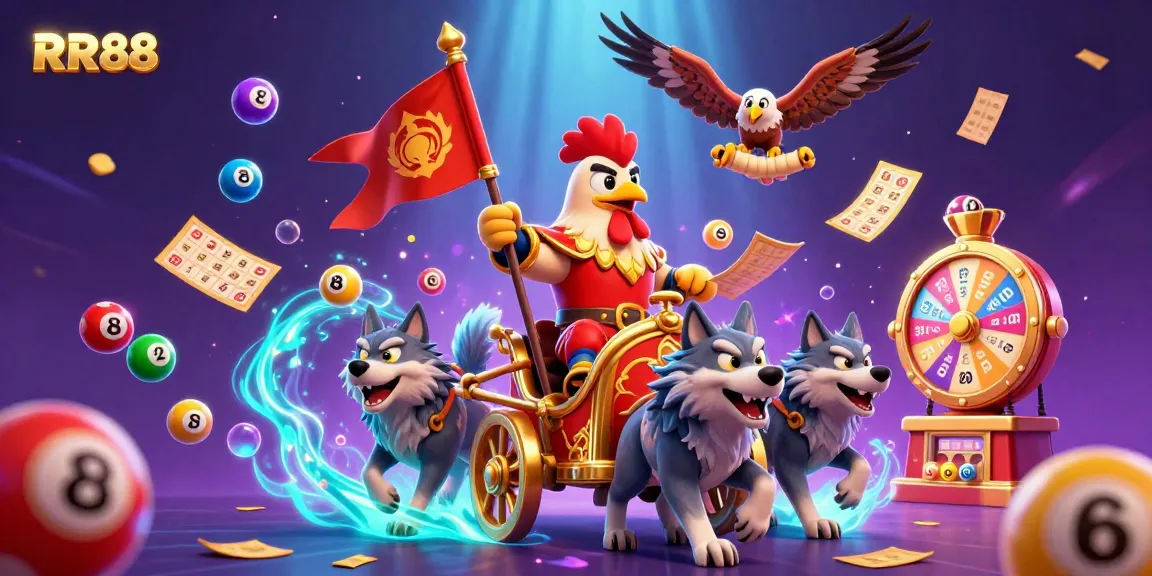 Engage with RR88's exciting gaming scene featuring the rooster warlord and dynamic lottery elements.