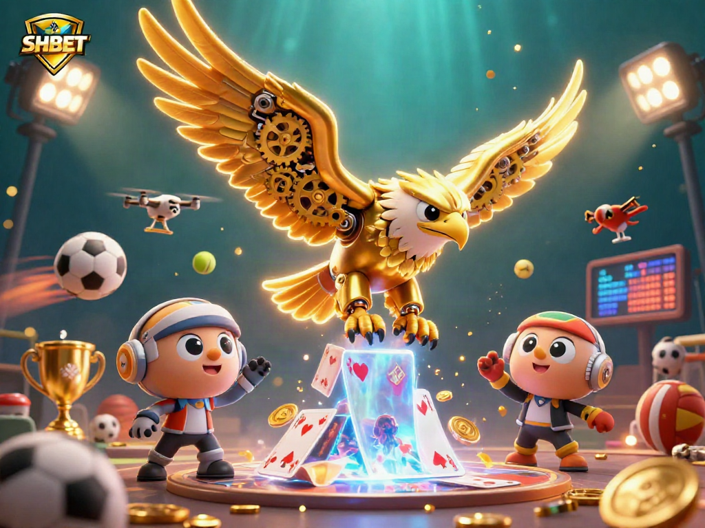 Experience thrilling wins with SHBET as a golden eagle dives through dynamic sports elements.