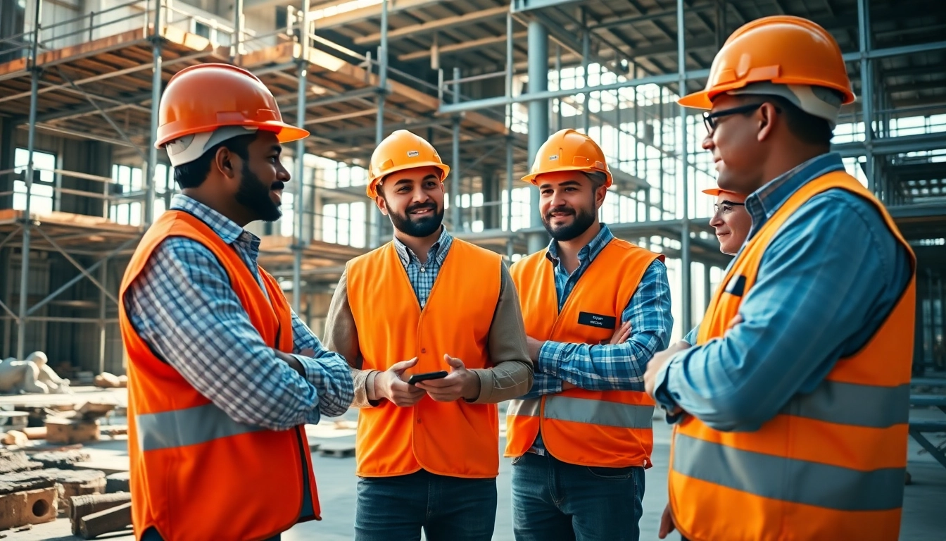 Team of diverse workers in Southern California engaged in construction workforce development socal, collaborating on a project.
